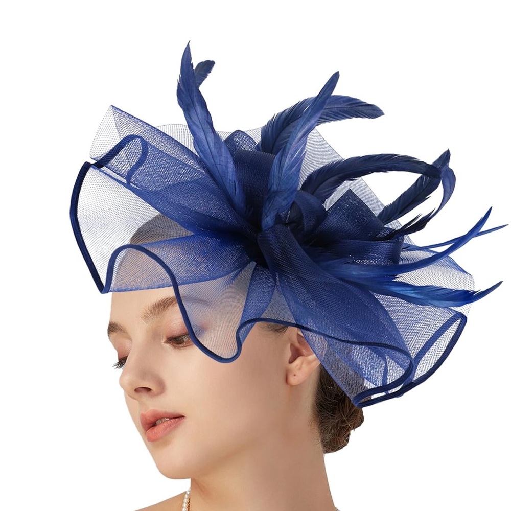 NWT Elegant Blue Feather Derby hat, two ways to wear: clip or headband
G